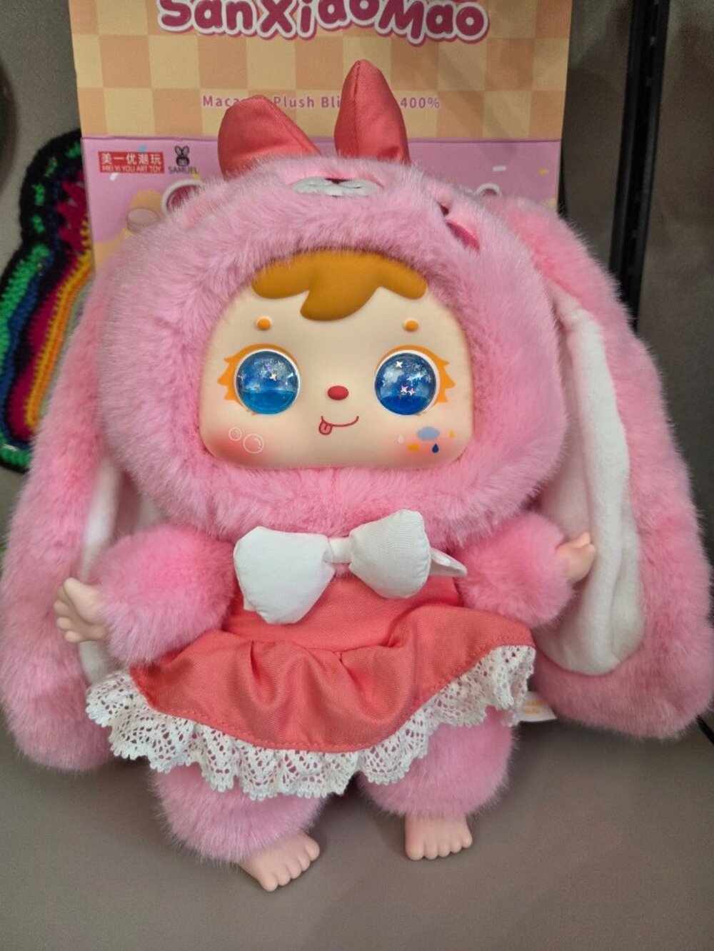 400% Samuel San Xiao Mao Macaroon - Pink Bunny w LIQUID GLITTER EYES